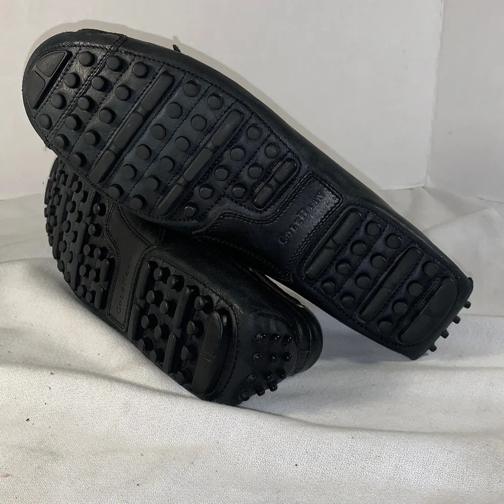 Cole Haan Mens Black Leather Driving Loafer Shoes
